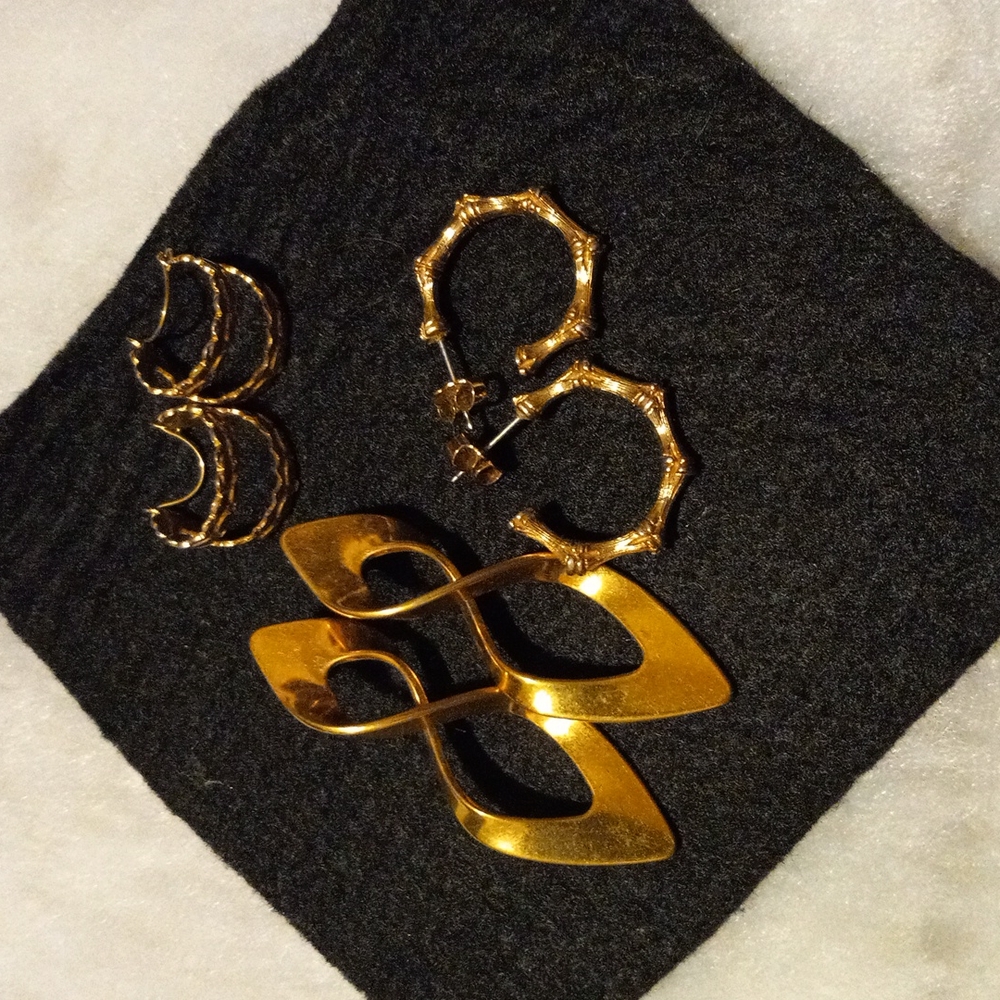 New years eve Earings Gold toned Set Of 3